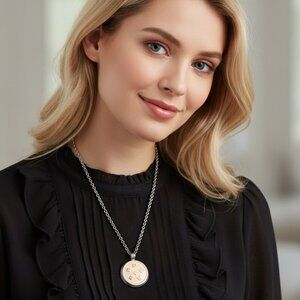 GIVENCHY Vintage Pendant Enamel Silver Cream Necklace Logo Reversible